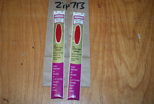 N.O.S. J&P Coats 9" Metal Zipper 128 Red- (Lot of 2 packs) - zip713