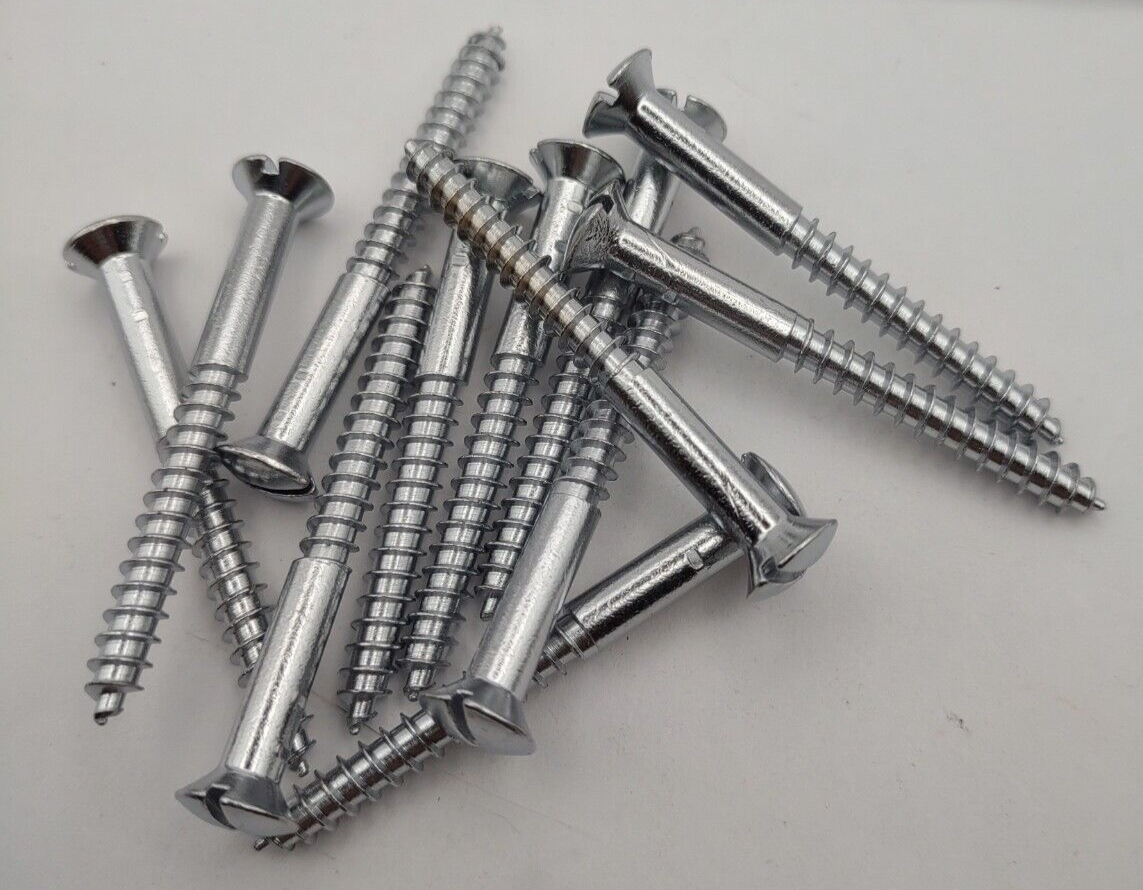 #10 x 2" Chrome Brass Oval Head Slotted Marine Wood Screws (12) pack CBWS39