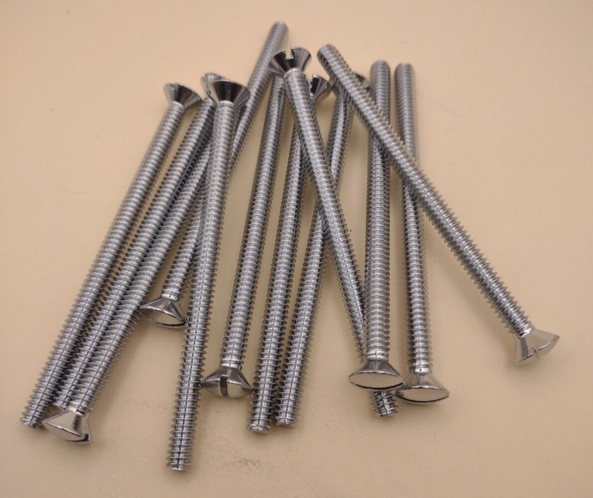 10-24 x 3" Oval Head Slotted Chrome Brass Machine Screws (12 pack) NOS CBMS37