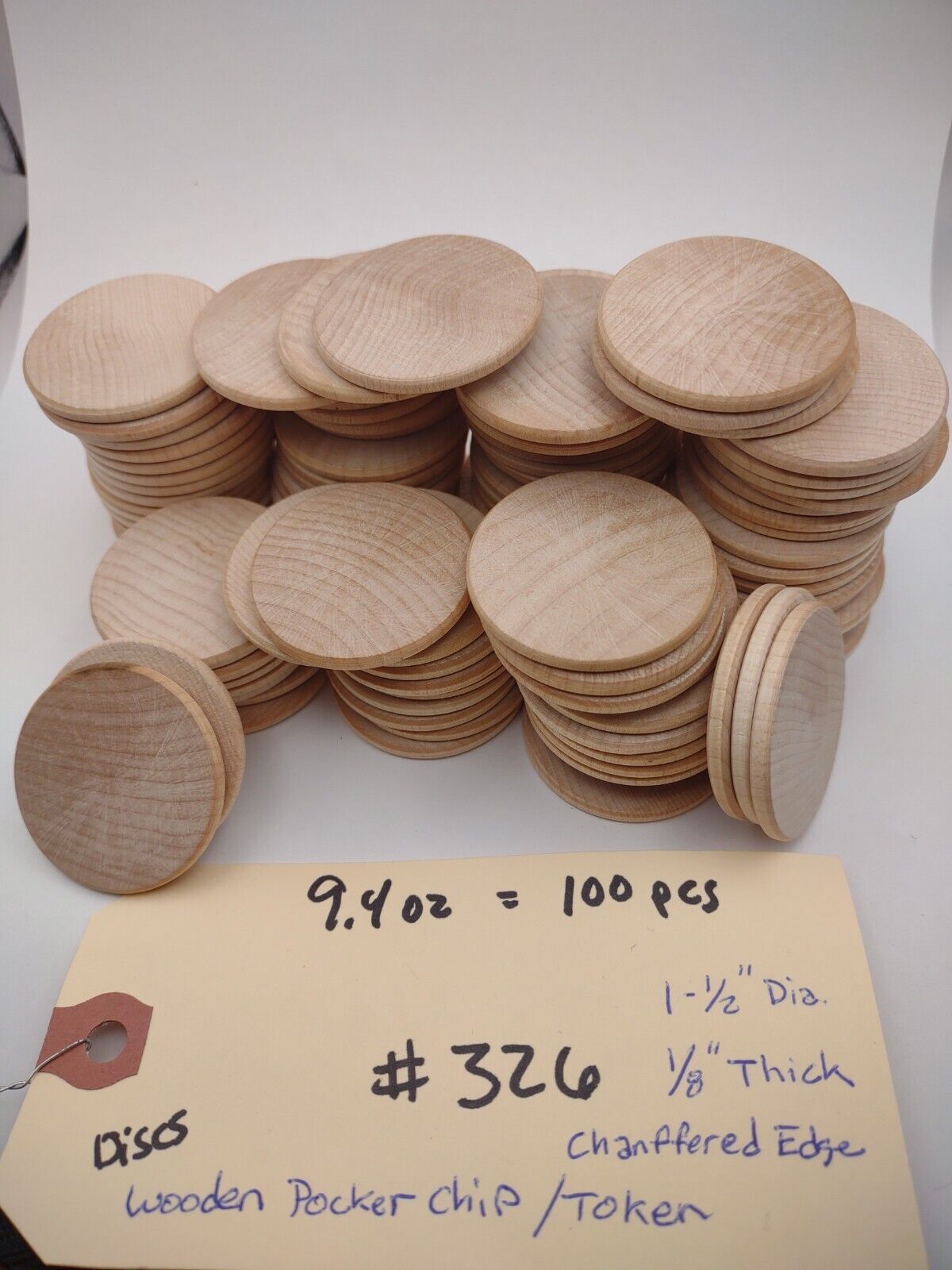 1.5" Unfinished Wooden Disc / Coin / Medallion / Token / Poker Chip Lot of (100)