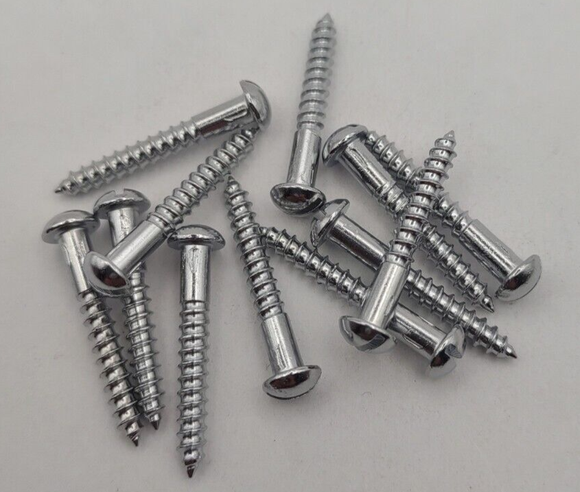 #6 x 1" Chrome Brass Round Head Slotted Marine Wood Screws (12) pack CBWS57