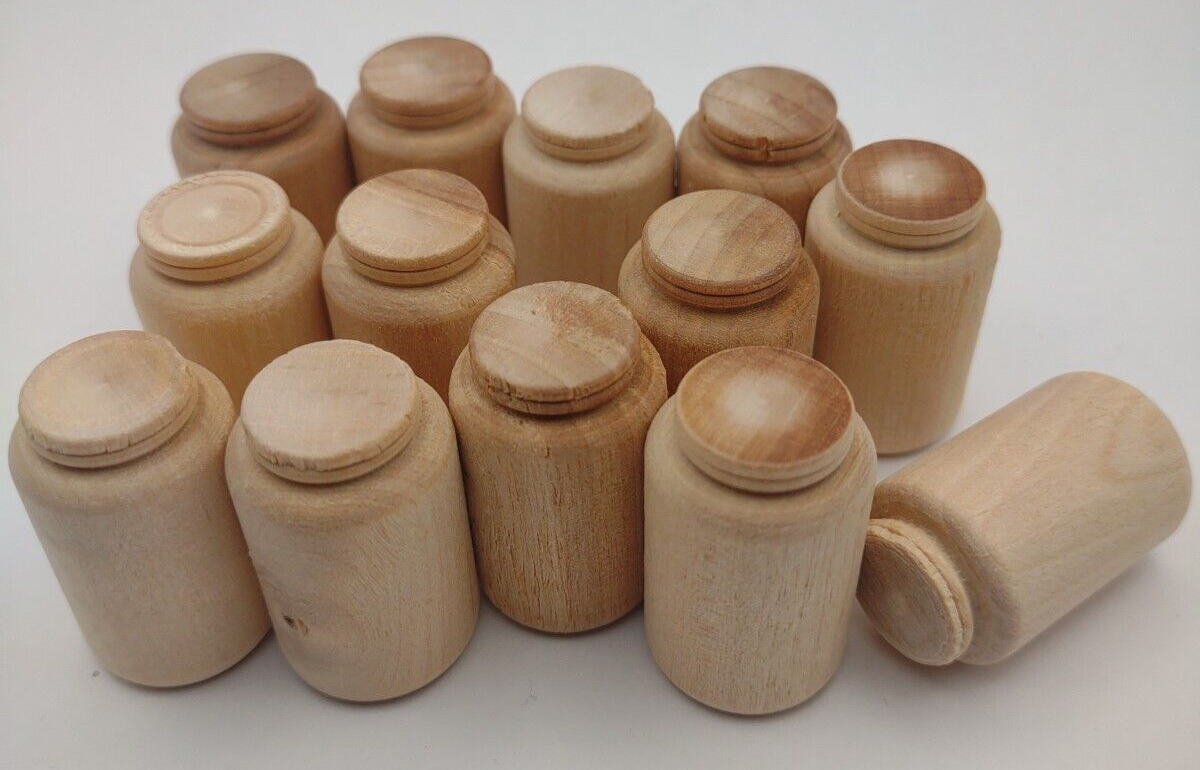 Dollhouse Miniature Milk Jug / Mason Jar Unfinished Wooden 12pc Packs Lot #M001
