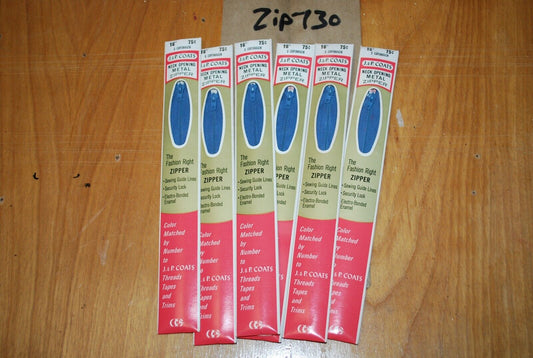 N.O.S. J&P Coats 16" Metal Zipper 5 Copenhagen - (Lot of 6 packs) - zip730