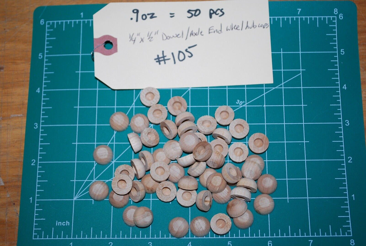 1/2" x 1/4" hole Unfinished Hardwood Toy Axle Dowel Cap 50pc Packs Lot #TA13