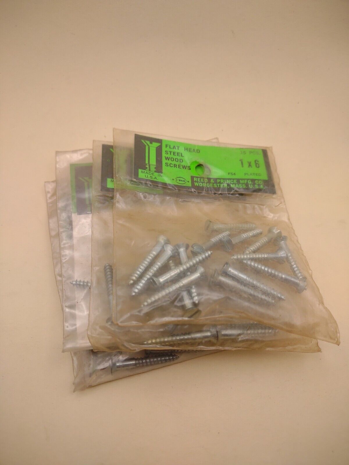 #6 x 1" Slotted Flat Head Reed & Prince Wood Screws (60pcs) NOS Lot RP015