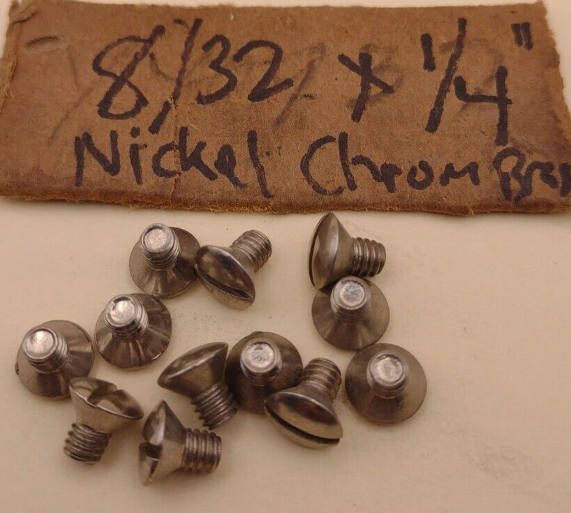 8-32 x 1/4" Oval Head Slotted Chrome Brass Machine Screws (12 pack) NOS CBMS10