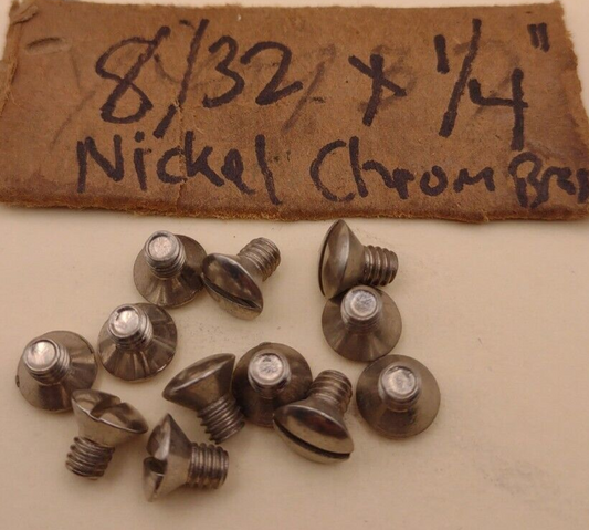 8-32 x 1/4" Oval Head Slotted Chrome Brass Machine Screws (12 pack) NOS CBMS10