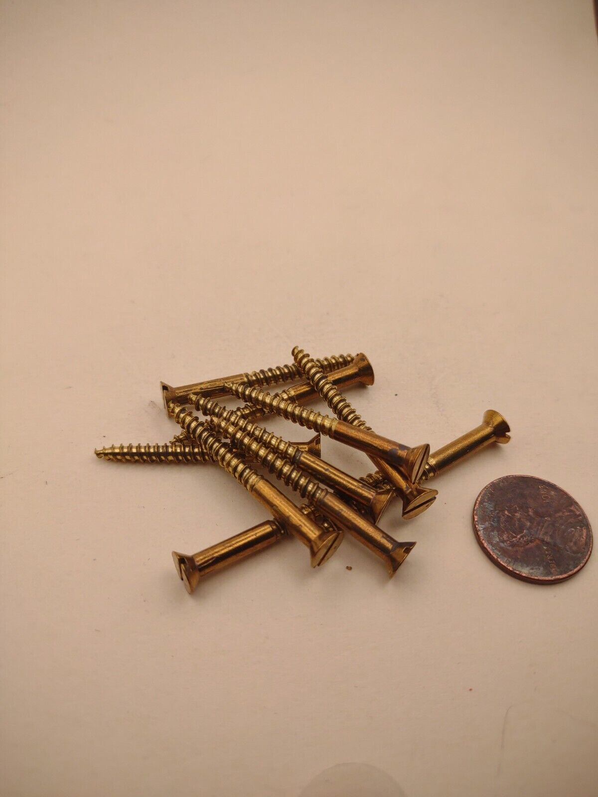 #6 x 1-1/2" NOS Flat Head Slotted Brass Wood Screws Pack of (10) BOX0244P