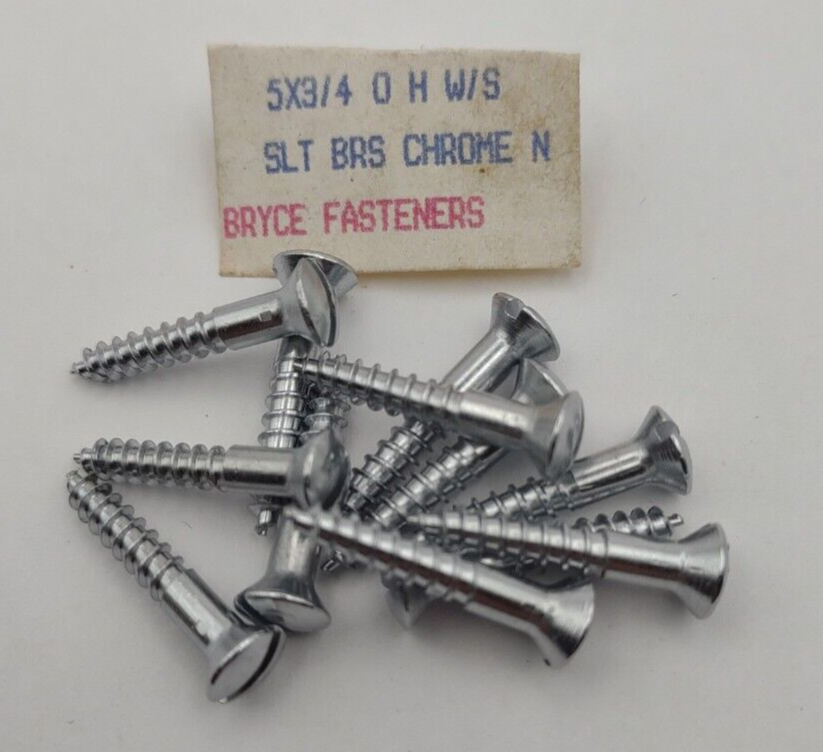 #5 x 3/4" Chrome Brass Oval Head Slotted Marine Wood Screws (12) pack CBWS11