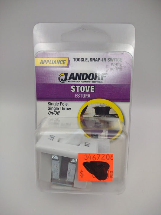 Jandorf Appliance Stove TOGGLE Snap-In SWITCH White Single Pole On/Off 61018 E06