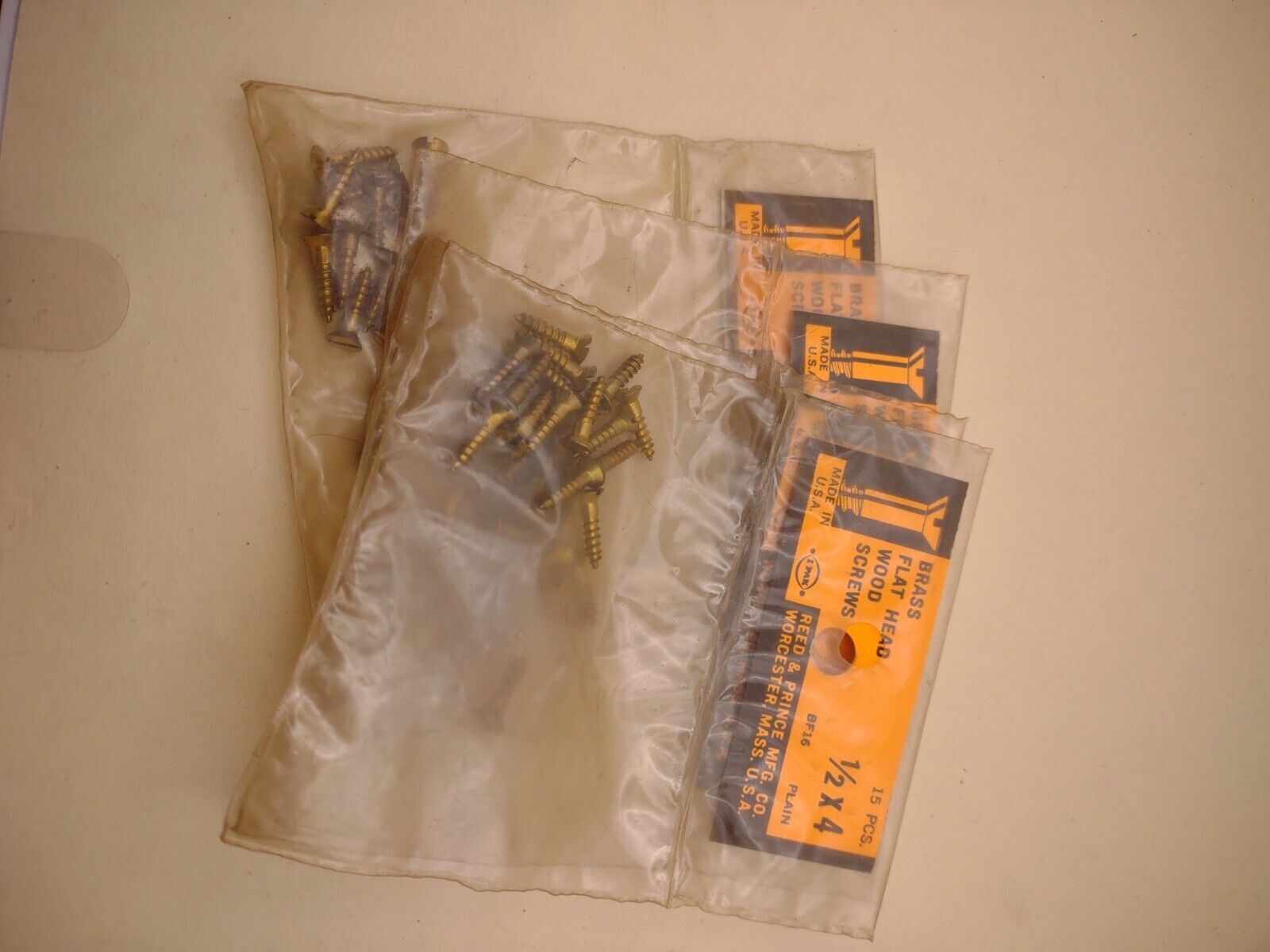 #4 x 1/2" Slotted Flat Head Reed & Prince BRASS Wood Screws (60pcs) Lot RP057