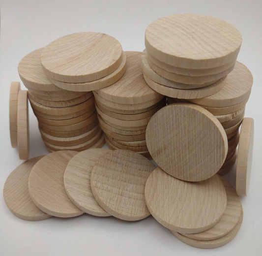 1-3/8" x 5/32" Unfinished Wooden Disc / Poker Chip / Token Lot of (50) #D04