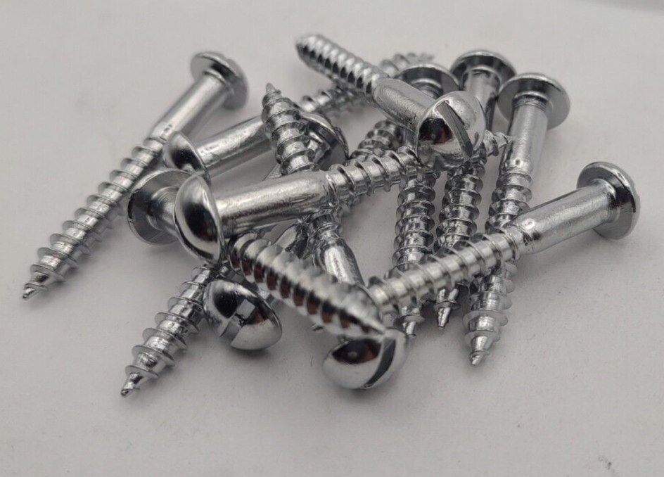 #10 x 1-1/2" Chrome Brass Round Head Slotted Marine Wood Screws (12) pack CBWS64