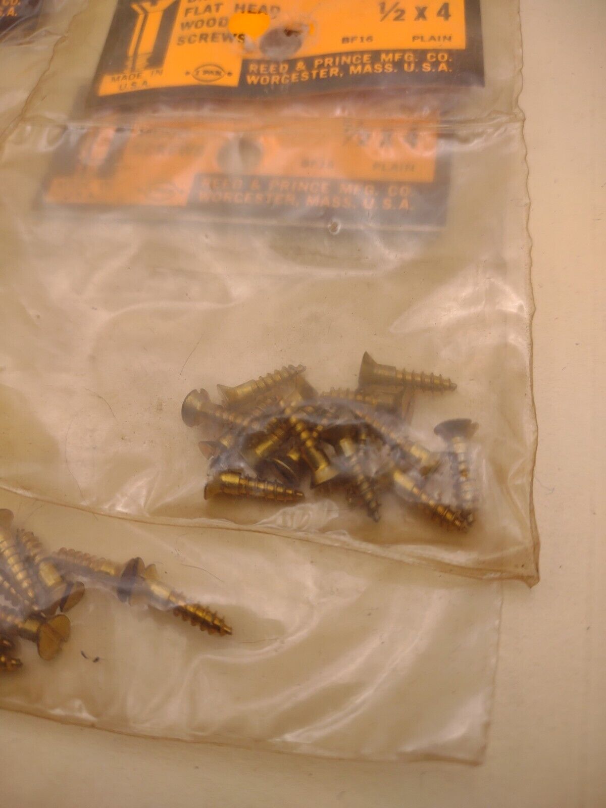 #4 x 1/2" Slotted Flat Head Reed & Prince BRASS Wood Screws (60pcs) Lot RP057