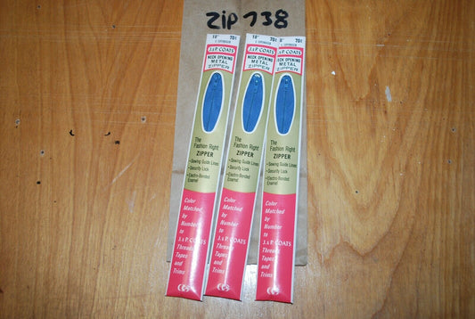 N.O.S. J&P Coats 18" Metal Zipper 5 Copenhagen - (Lot of 3 packs) - zip738