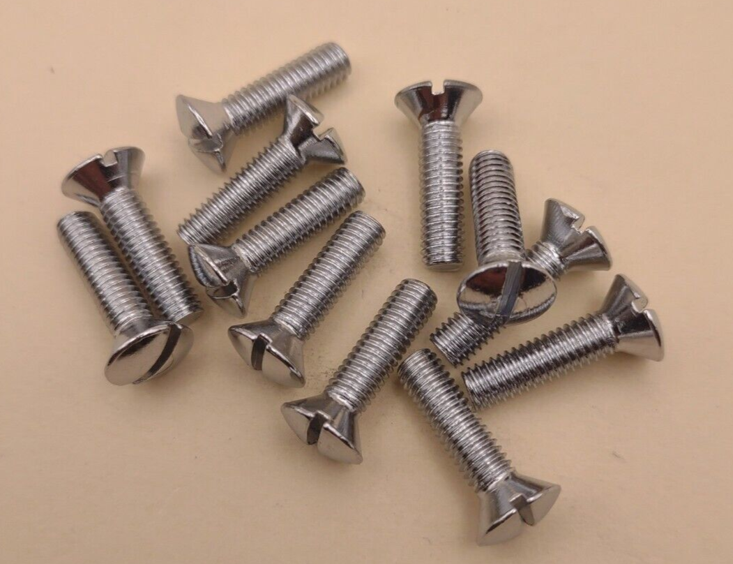 10-24 x 3/4" Oval Head Slotted Chrome Brass Machine Screws (12 pack) NOS CBMS12