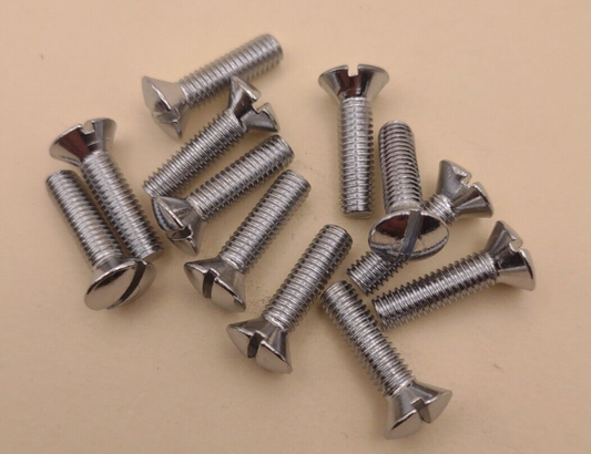 10-24 x 3/4" Oval Head Slotted Chrome Brass Machine Screws (12 pack) NOS CBMS12