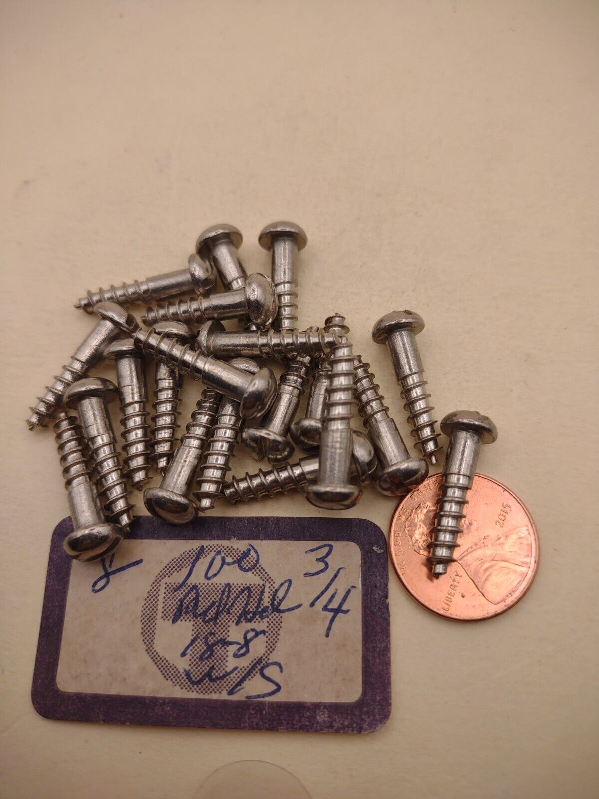 #8 x 3/4" 18-8 Stainless Round Head Slotted Marine Wood Screws (20) pack SSWS34