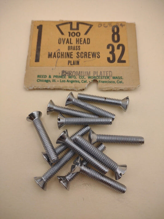 8-32 x 1" Oval Head Slotted Chrome Brass Machine Screws (12 pack) NOS CBMS15