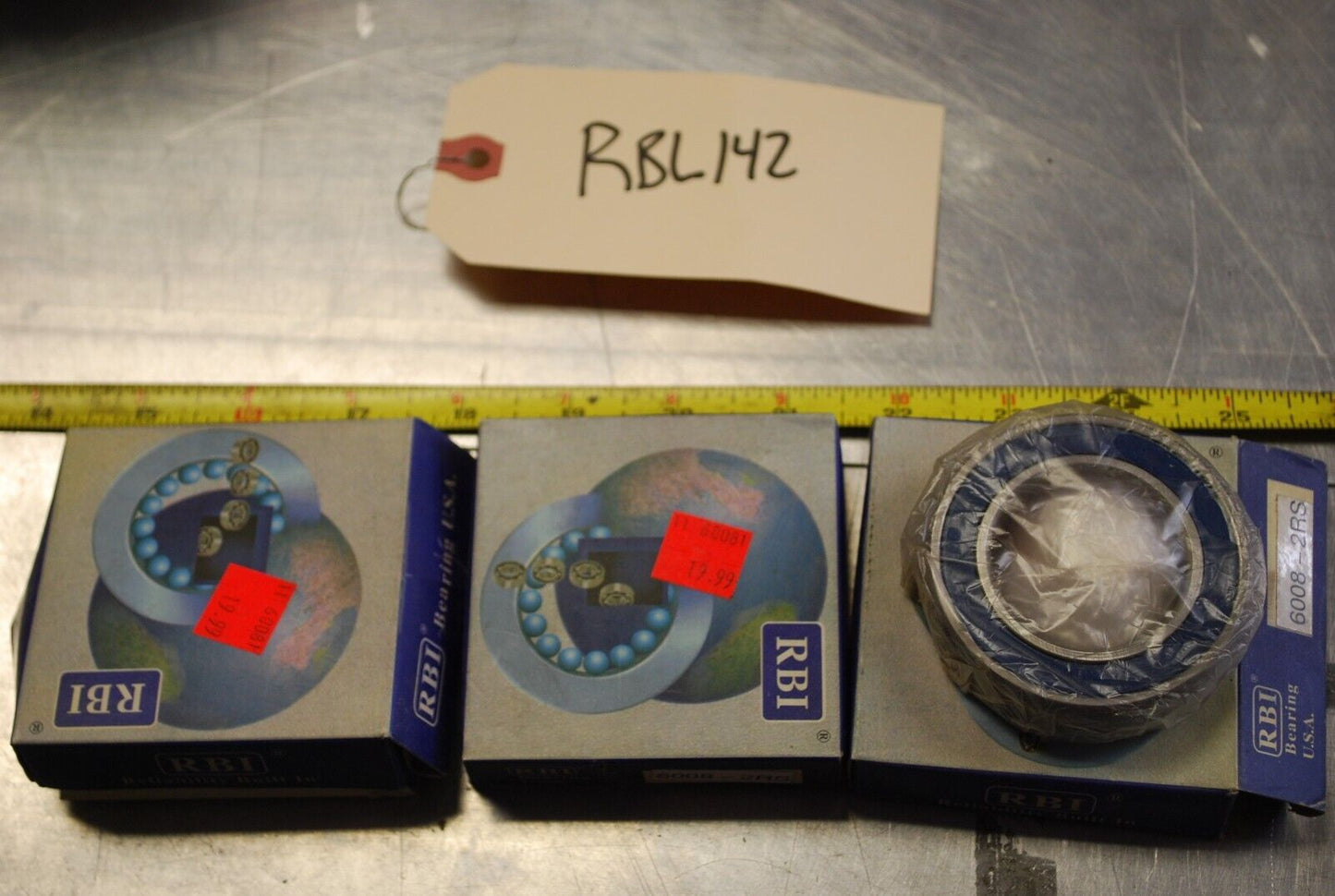 RBI 6008-2RS Ball Bearings - Lot of Qty (3) NOS - RBL142