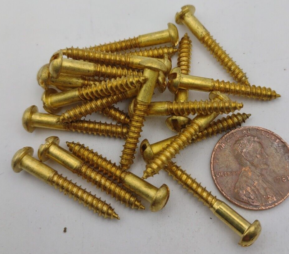 Pack of (20) #6 x 1" NOS Round Head Slotted Brass Wood Screws BOX0206p