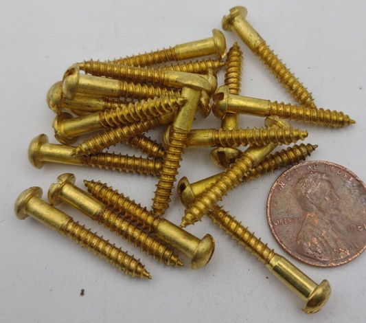 Pack of (20) #6 x 1" NOS Round Head Slotted Brass Wood Screws BOX0206p