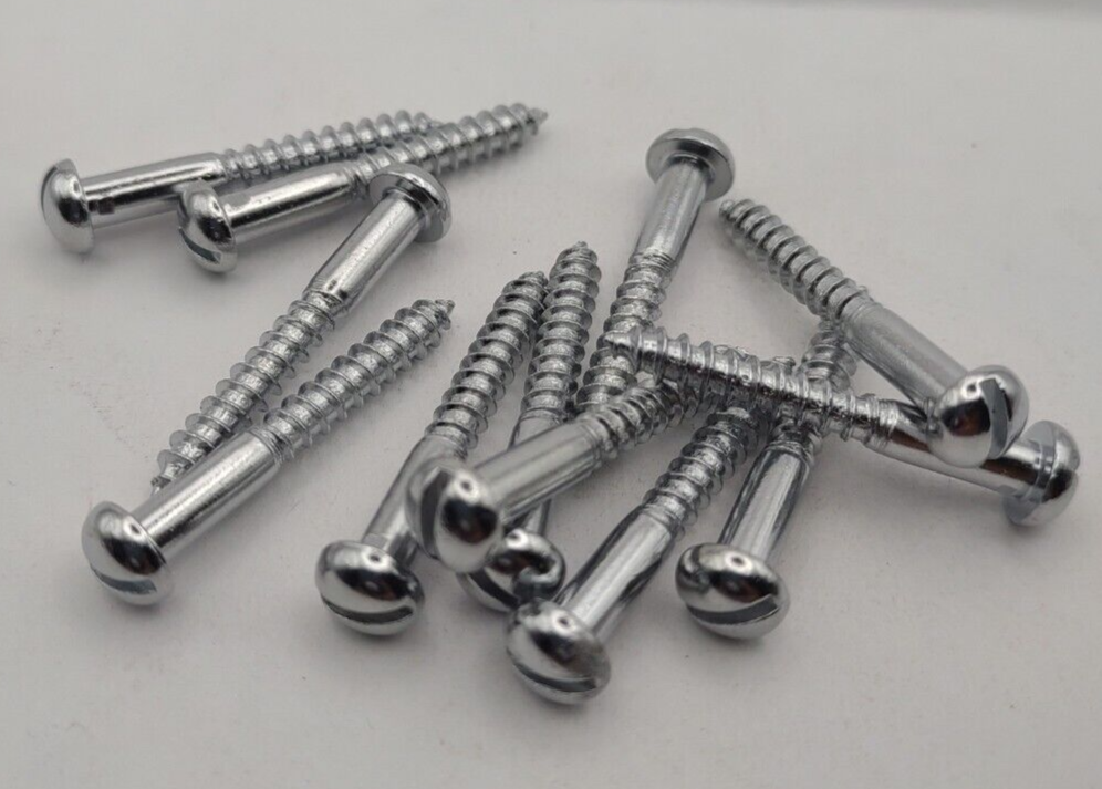 #8 x 1-1/4" Chrome Brass Round Head Slotted Marine Wood Screws (12) pack CBWS61
