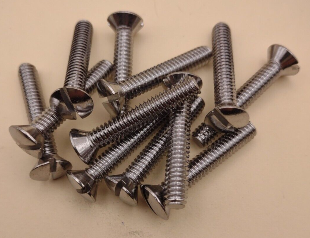 1/4"-20x 1-1/2" Oval Head Slotted Chrome Brass Machine Screws 12 pack NOS CBMS51
