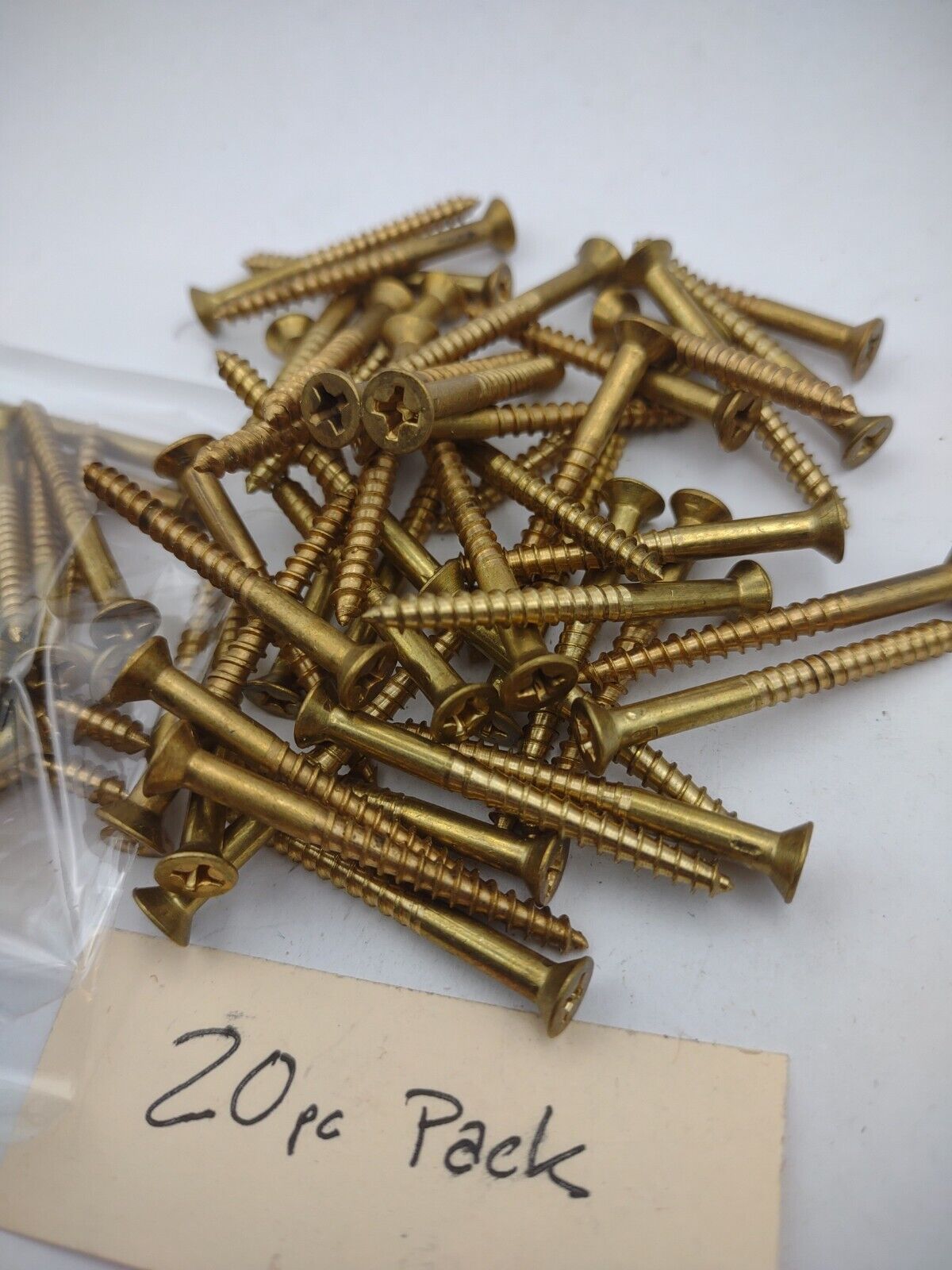 #6 x 1-1/2" Solid Brass Phillips FH Wood Screws (20) Pack- NOS - A017p