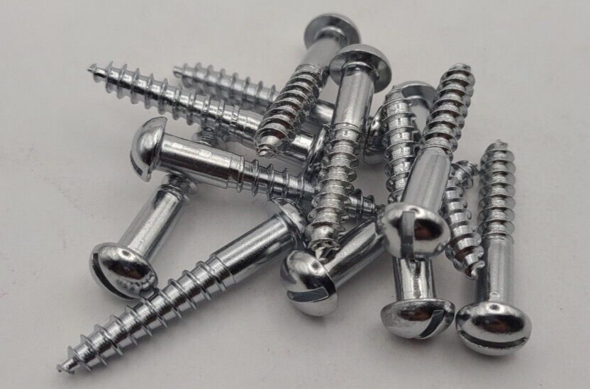 #9 x 1-1/4" Chrome Brass Round Head Slotted Marine Wood Screws (12) pack CBWS62