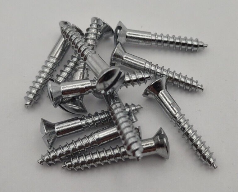 #6 x 7/8" Chrome Brass Oval Head Slotted Marine Wood Screws (12) pack CBWS15