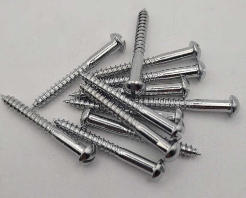 #6 x 1-1/4" Chrome Brass Round Head Slotted Marine Wood Screws (12) pack CBWS58