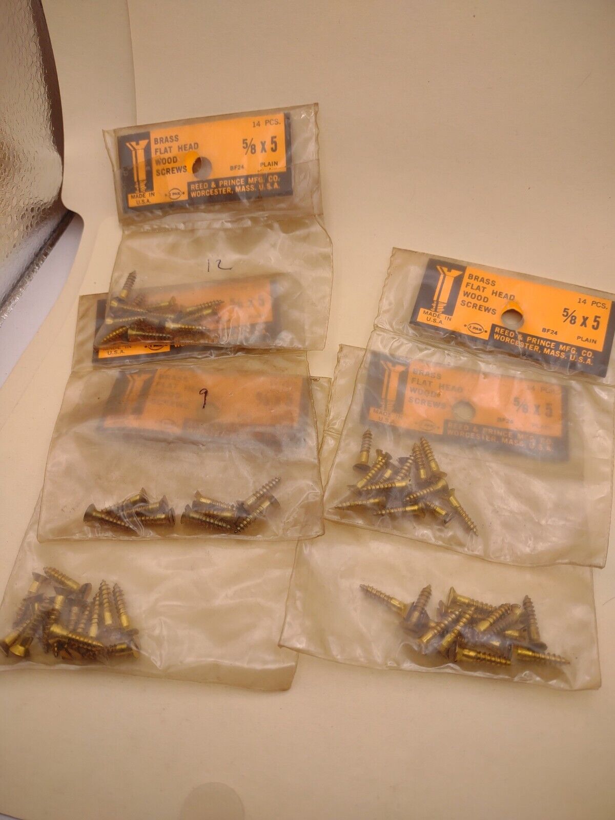 #5 x 5/8" Slotted Flat Head Reed & Prince BRASS Wood Screws (63pcs) Lot RP061