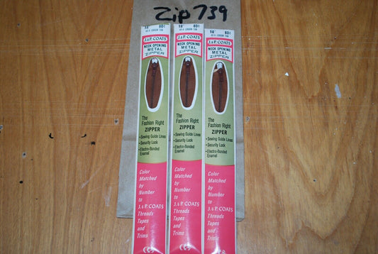 N.O.S. J&P Coats 18" Metal Zipper 48-A London Tan - (Lot of 3 packs) - zip739
