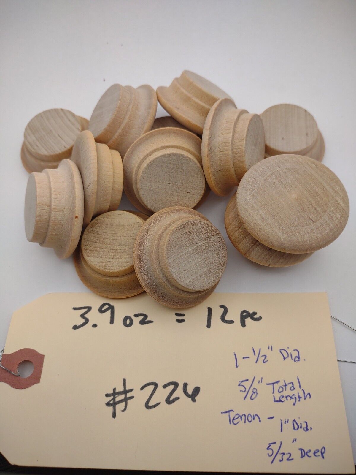 1-1/2" x 5/8" x 1" Unfinished Shaker Knob Pull / Wood Plug 12pc Pack Lot #CPP04
