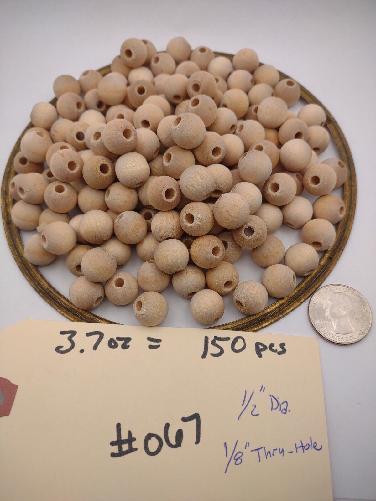 1/2" Dia 1/8" hole Unfinished Wood Round Ball Beads 150pc Packs Lot #WB04
