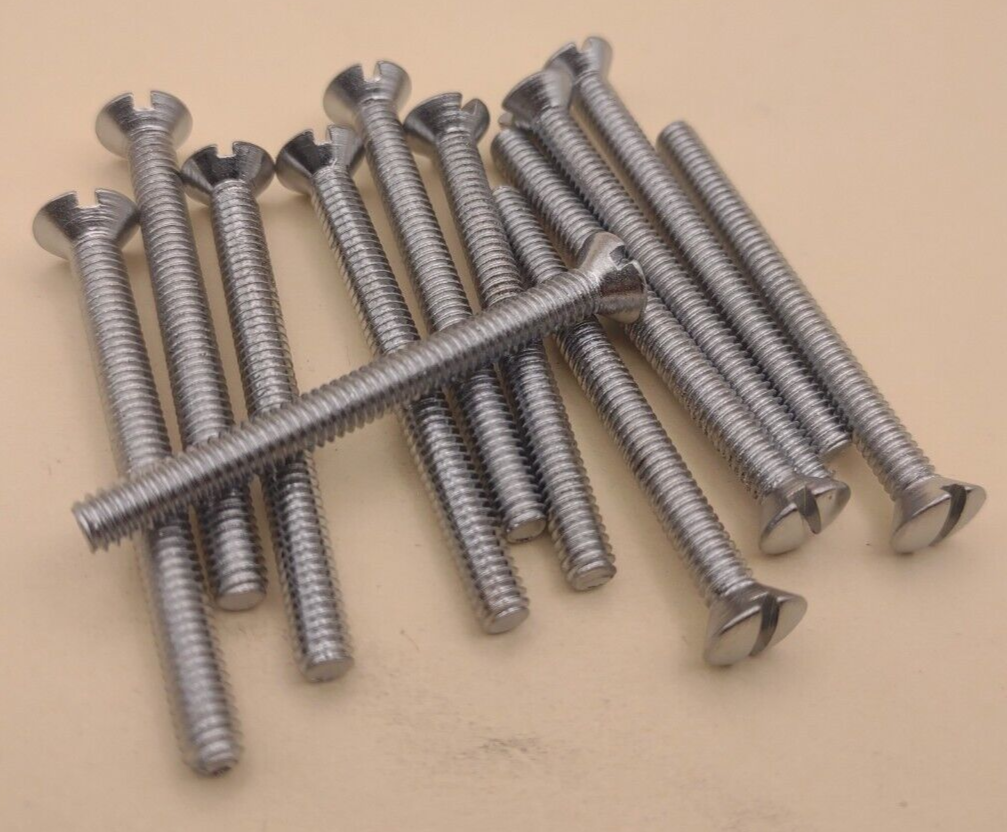 8-32 x 1-3/4" Oval Head Slotted Chrome Brass Machine Screws (12 pack) NOS CBMS24