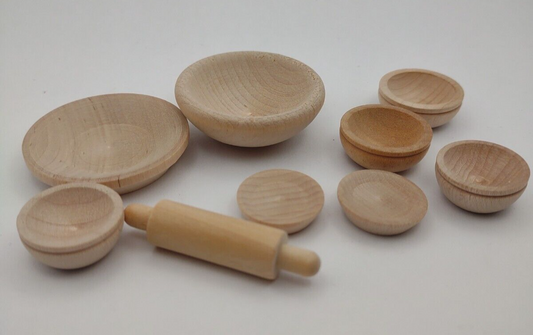 Dollhouse Miniature 9pc Kitchen / Dining Unfinished Wooden 9pc Set Pack Lot #M11
