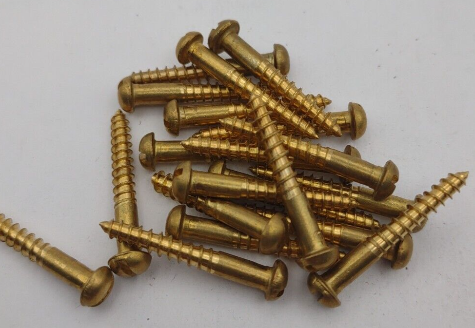 Pack of (20) #6 x 1" NOS Round Head Slotted Brass Wood Screws BOX0207p