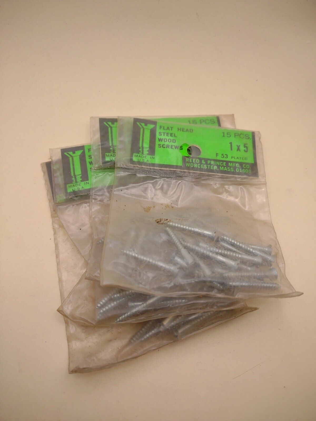 #5 x 1" Slotted Flat Head Reed & Prince Wood Screws (60pcs) NOS Lot RP011