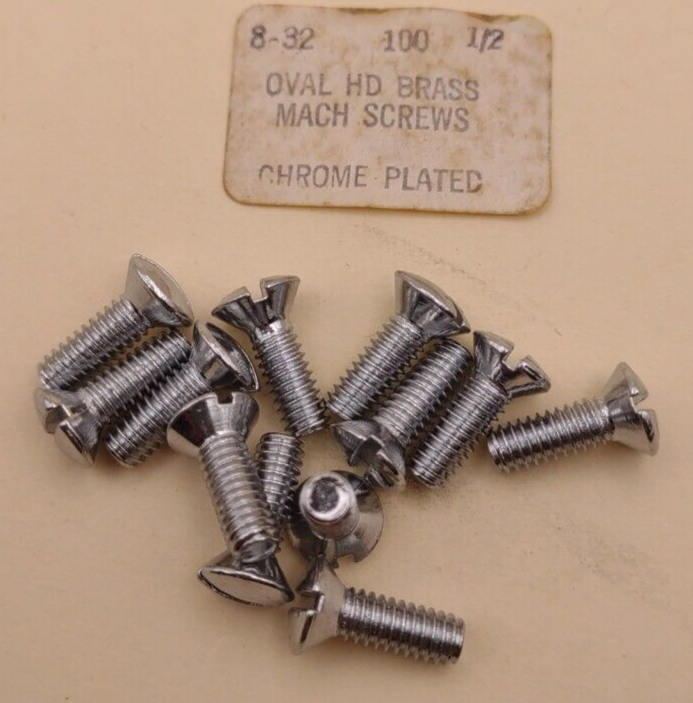 8-32 x 1/2" Oval Head Slotted Chrome Brass Machine Screws (12 pack) NOS CBMS13