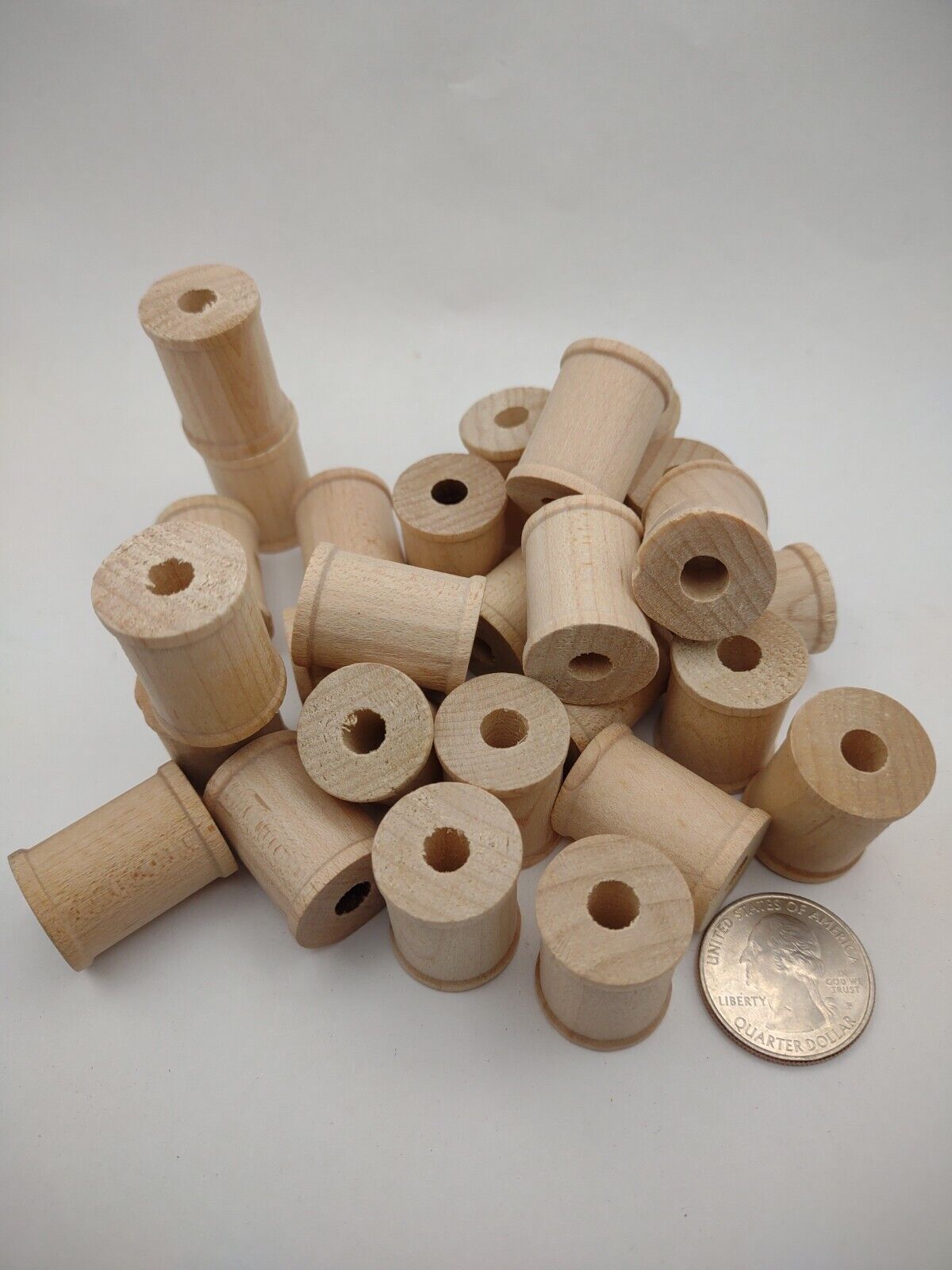 1" x 3/4" x 1/4" hole Unfinished Wooden Mini Spools (25pc) Packs Lot #S06