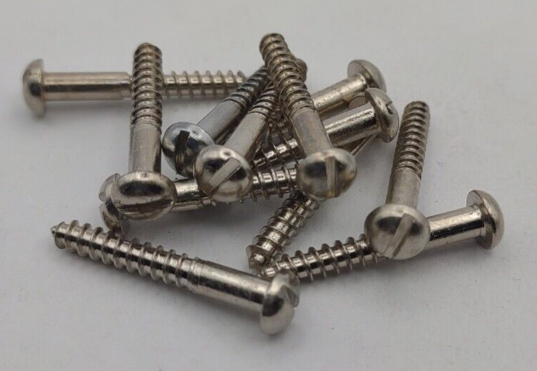 #6 x 1" Chrome Brass Round Head Slotted Marine Wood Screws (12) pack CBWS56