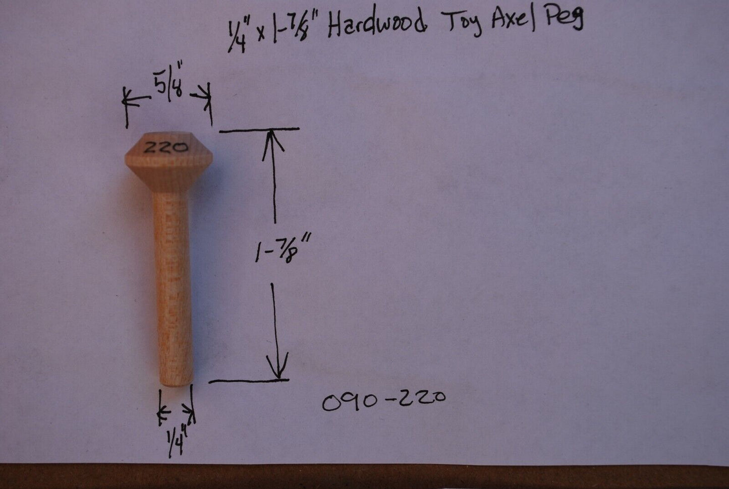 1/4" Tenon x 1-7/8" Unfinished Hardwood Toy Axel Peg 25pc Packs Lot #TA07
