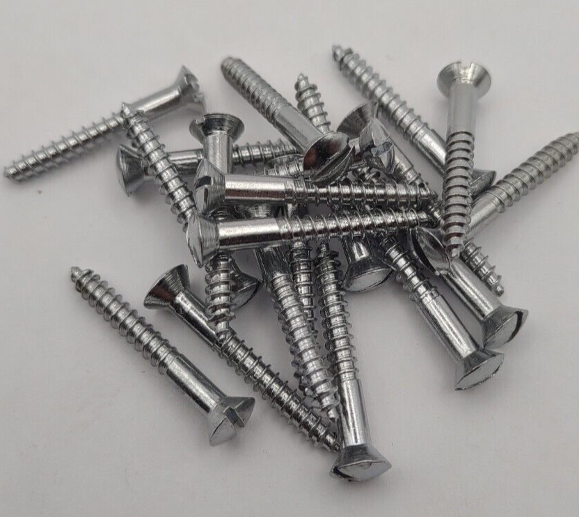 #5 x 1" Chrome Brass Oval Head Slotted Marine Wood Screws (20) pack CBWS12