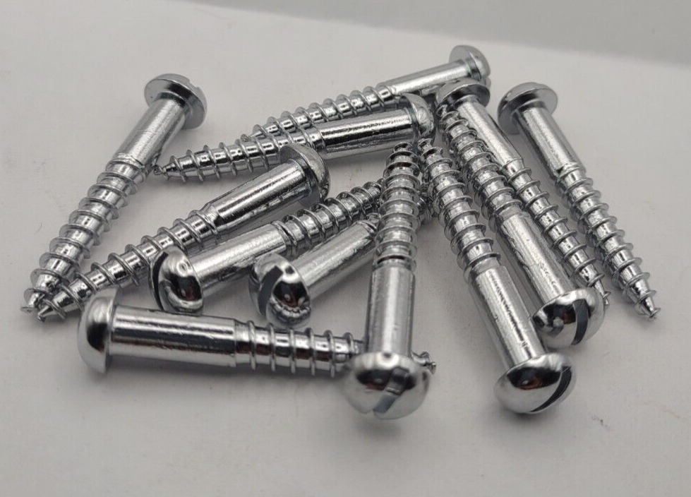 #12 x 1-1/2" Chrome Brass Round Head Slotted Marine Wood Screws (12) pack CBWS66