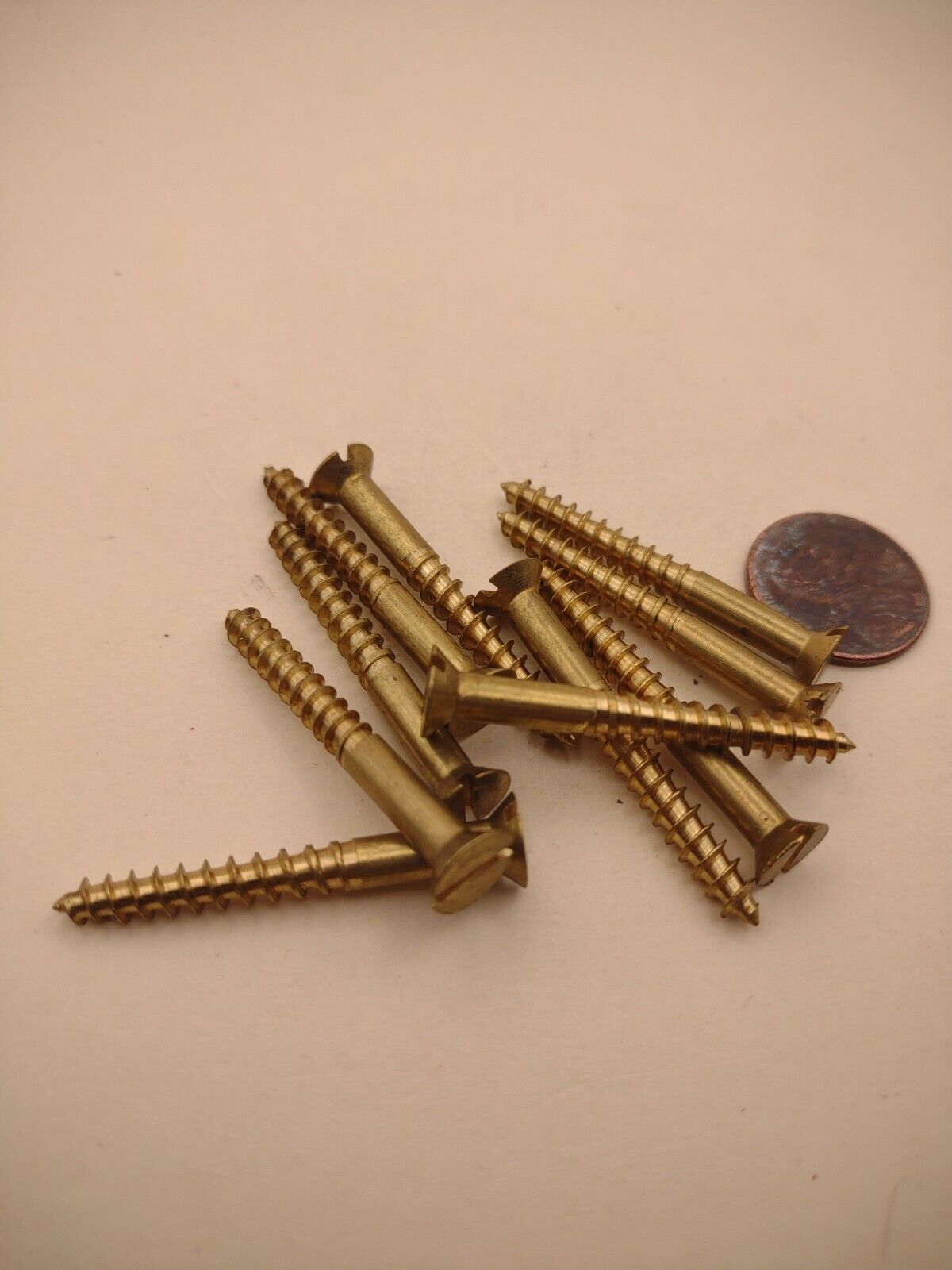 #8 x 1-1/2" NOS Flat Head Slotted Brass Wood Screws Pack of (10) BOX0250P
