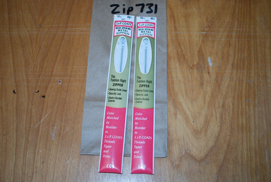 N.O.S. J&P Coats 16" Metal Zipper White - (Lot of 2 packs) - zip731