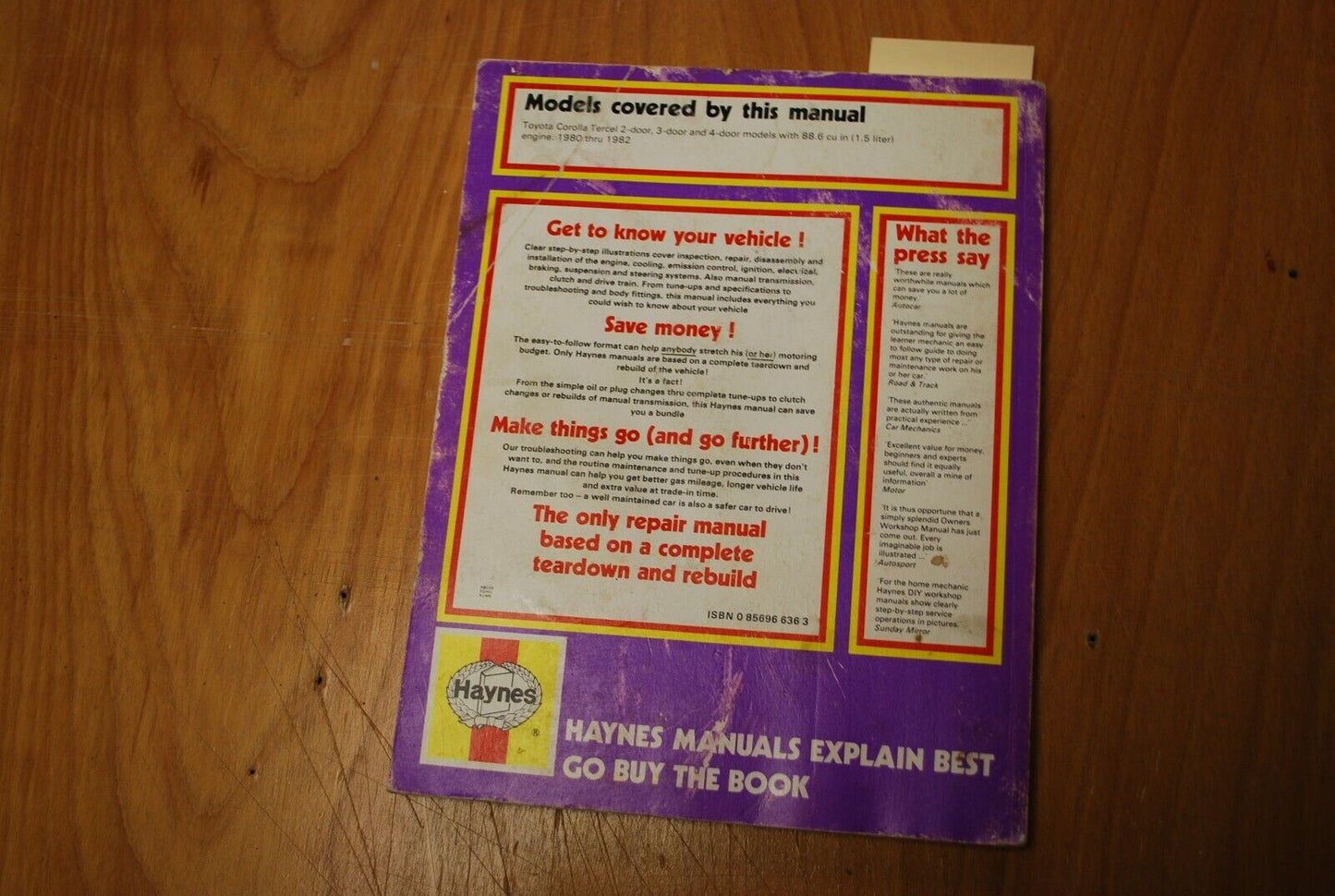 Haynes Repair Manual Guide Toyota Corolla Tercel 1980-1982 - B052