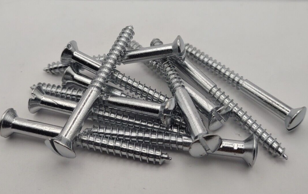 #10 x 2" Chrome Brass Oval Head Slotted Marine Wood Screws (12) pack CBWS41